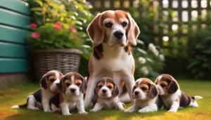 beagle pups en hun moeder